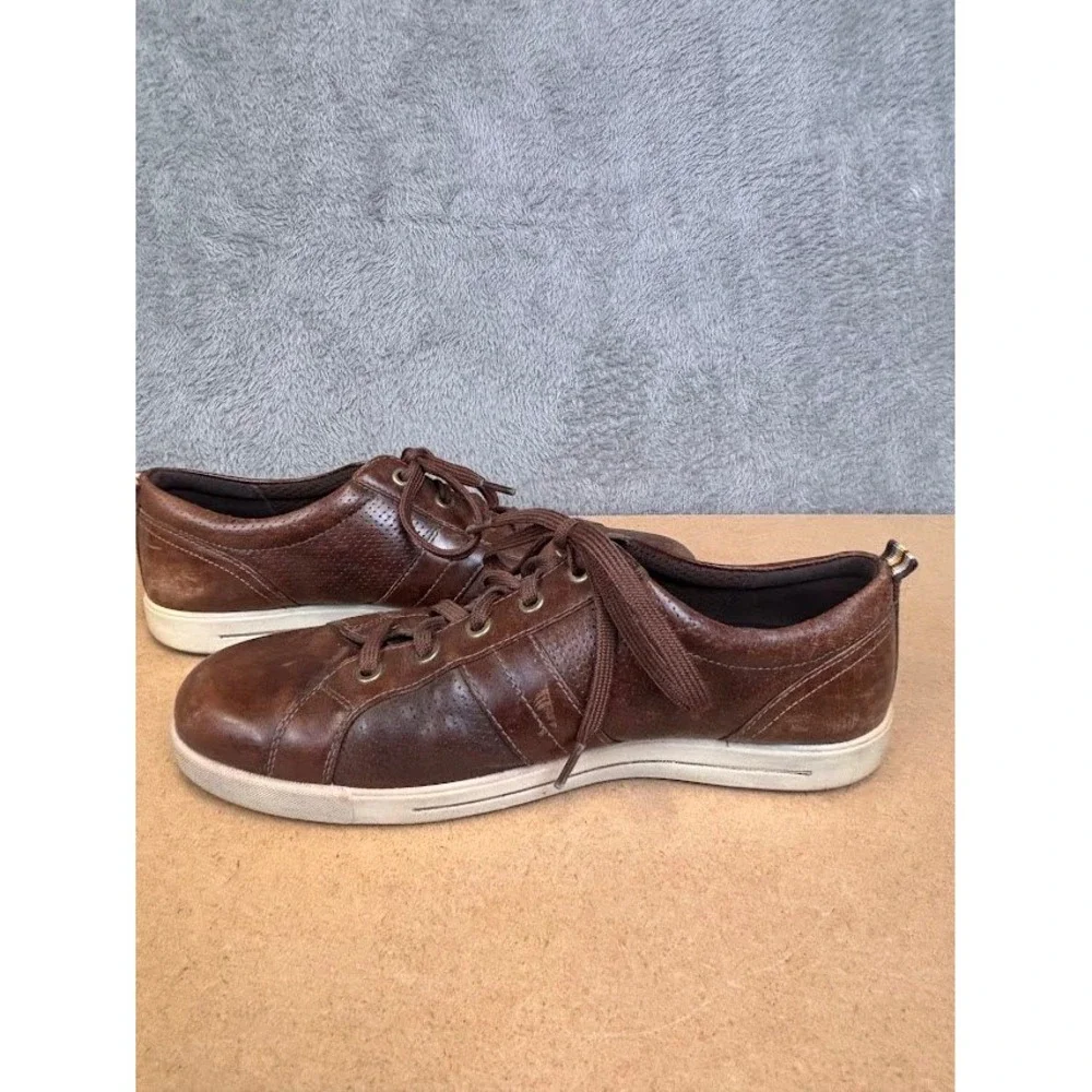 ECCO Mens Brown Leather Perforated Low Top Lace Up Sneakers Shoes Mens Size 10.5